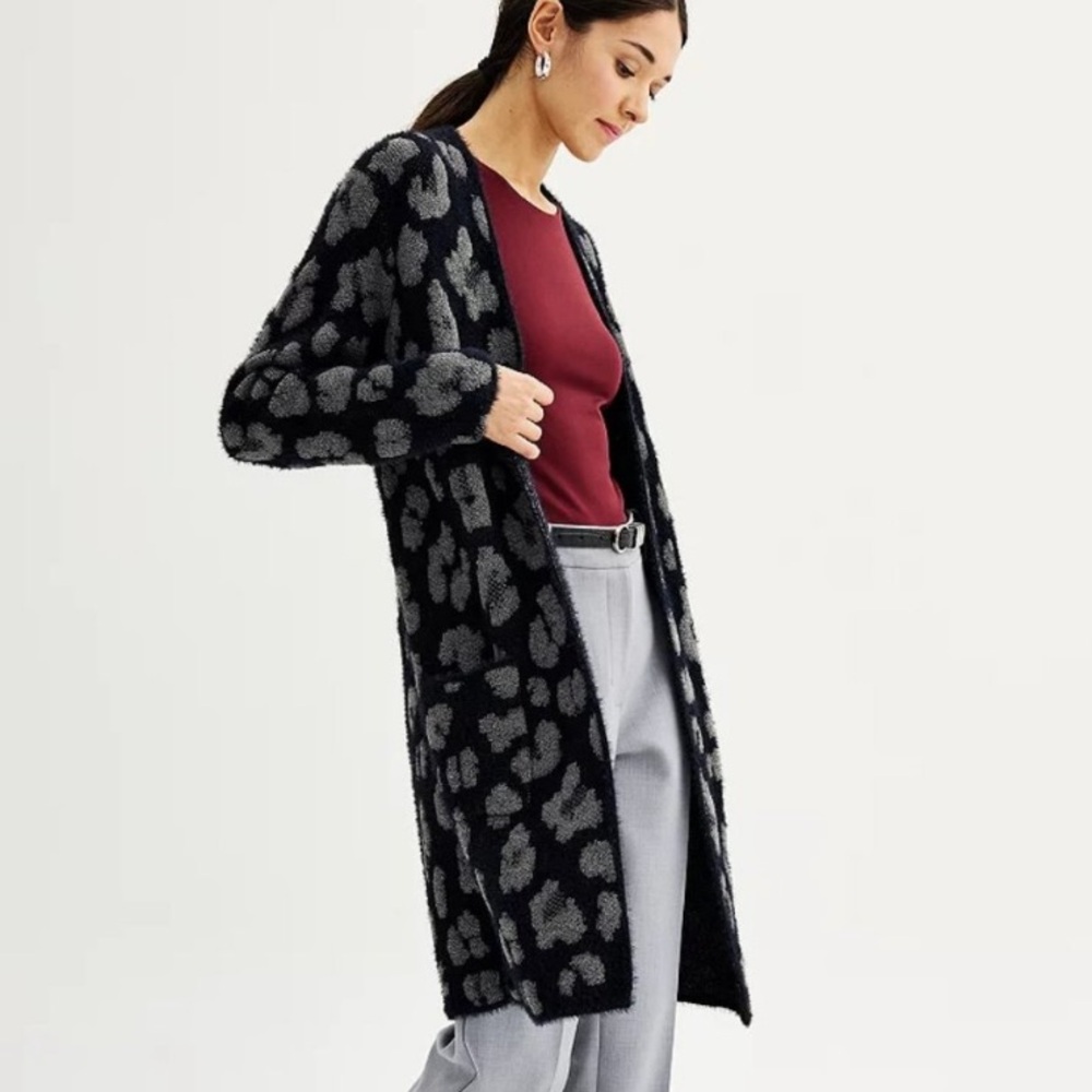 Nine West Black and Gray Patterned Cardigan